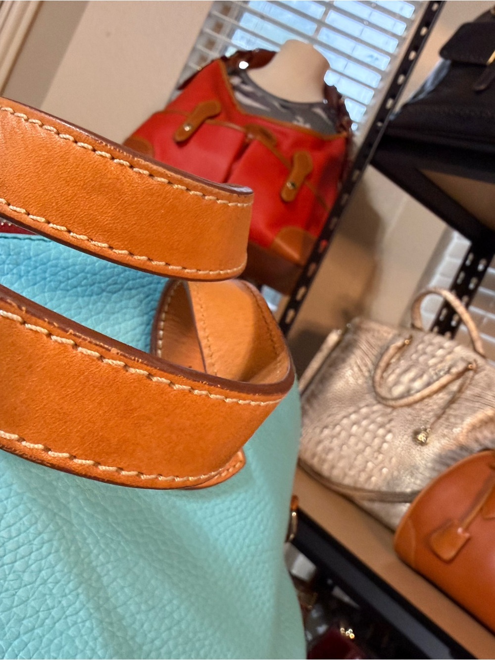 Dooney & Bourke Turquoise (Calypso) Audrey Pebbled Leather Satchel with Tan Trim - Picture 8 of 11